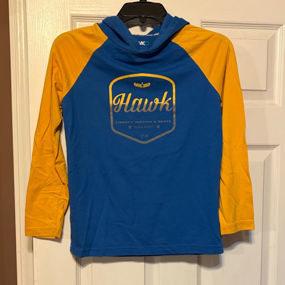 Tony Hawk Blue Hooded Long-Sleeve Tee with Yellow Raglan Sleeves